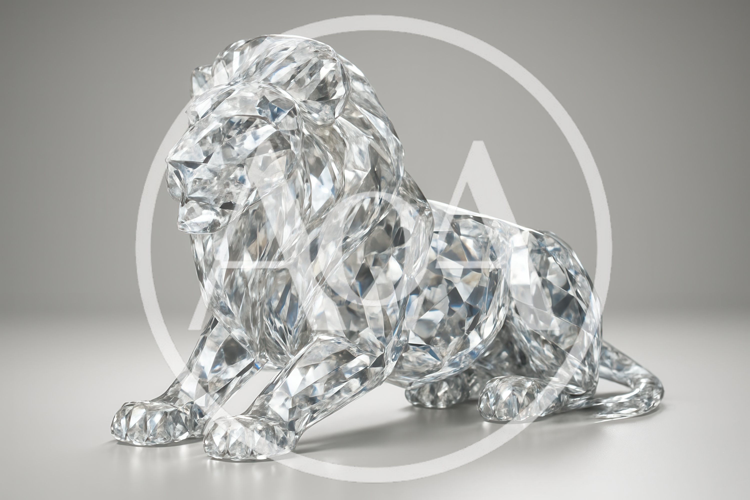 Crystal Lion Sculpture On A Neutral Background