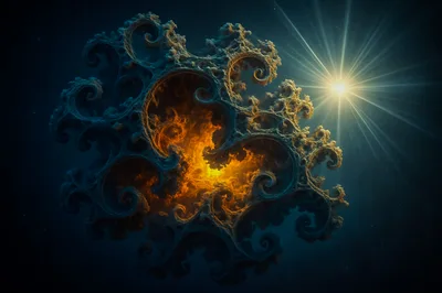 Abstract Fractal Nebula With Glowing Golden Core