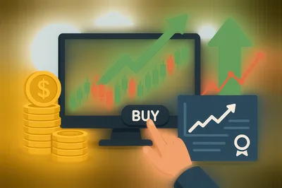 Hand Clicking Buy Button On Stock Trading Monitor