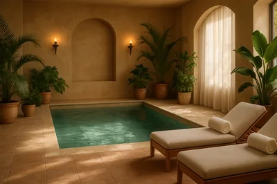 Luxury Indoor Spa Pool With Lounge Chairs