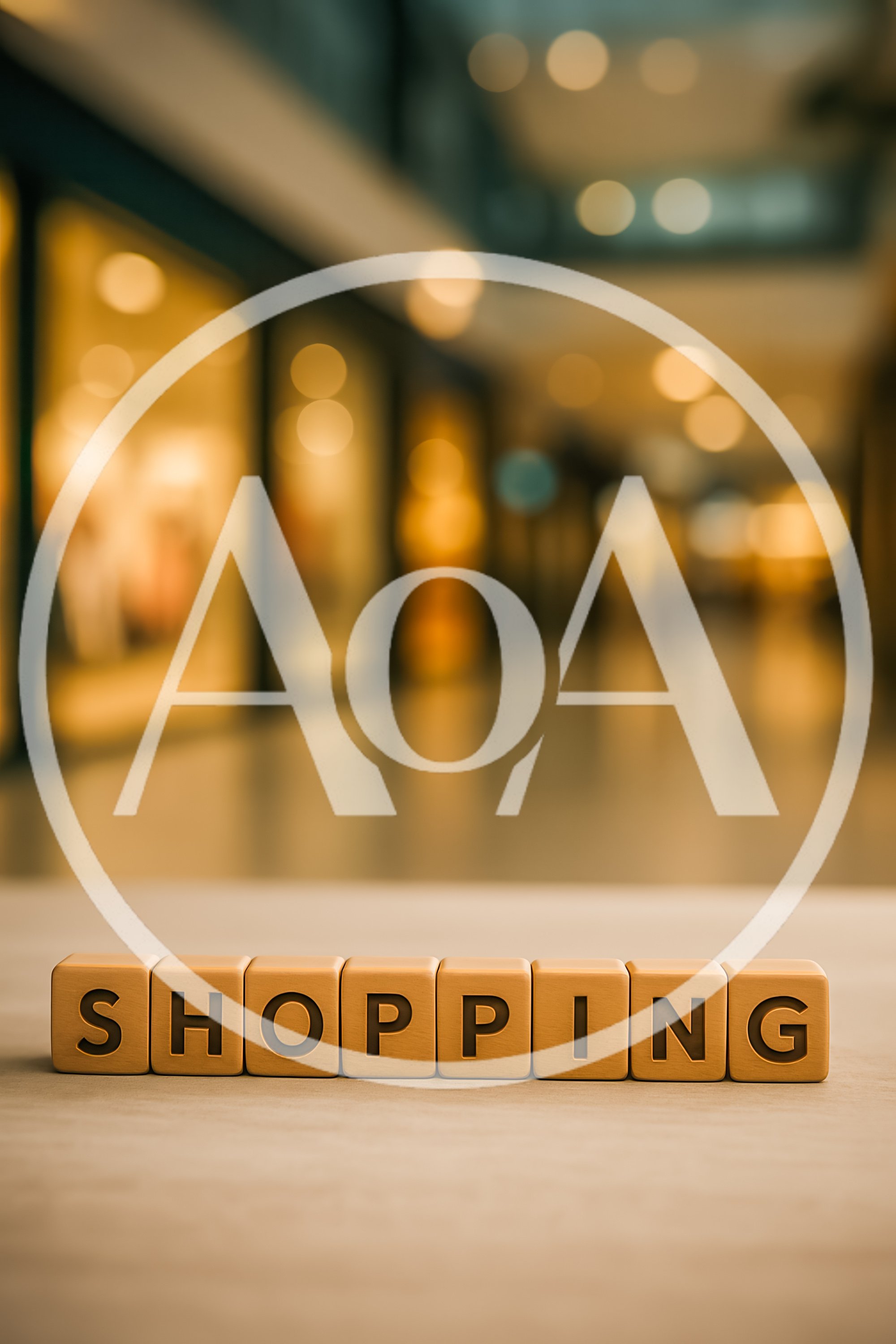 Wooden Blocks Spelling Shopping In A Blurred Mall