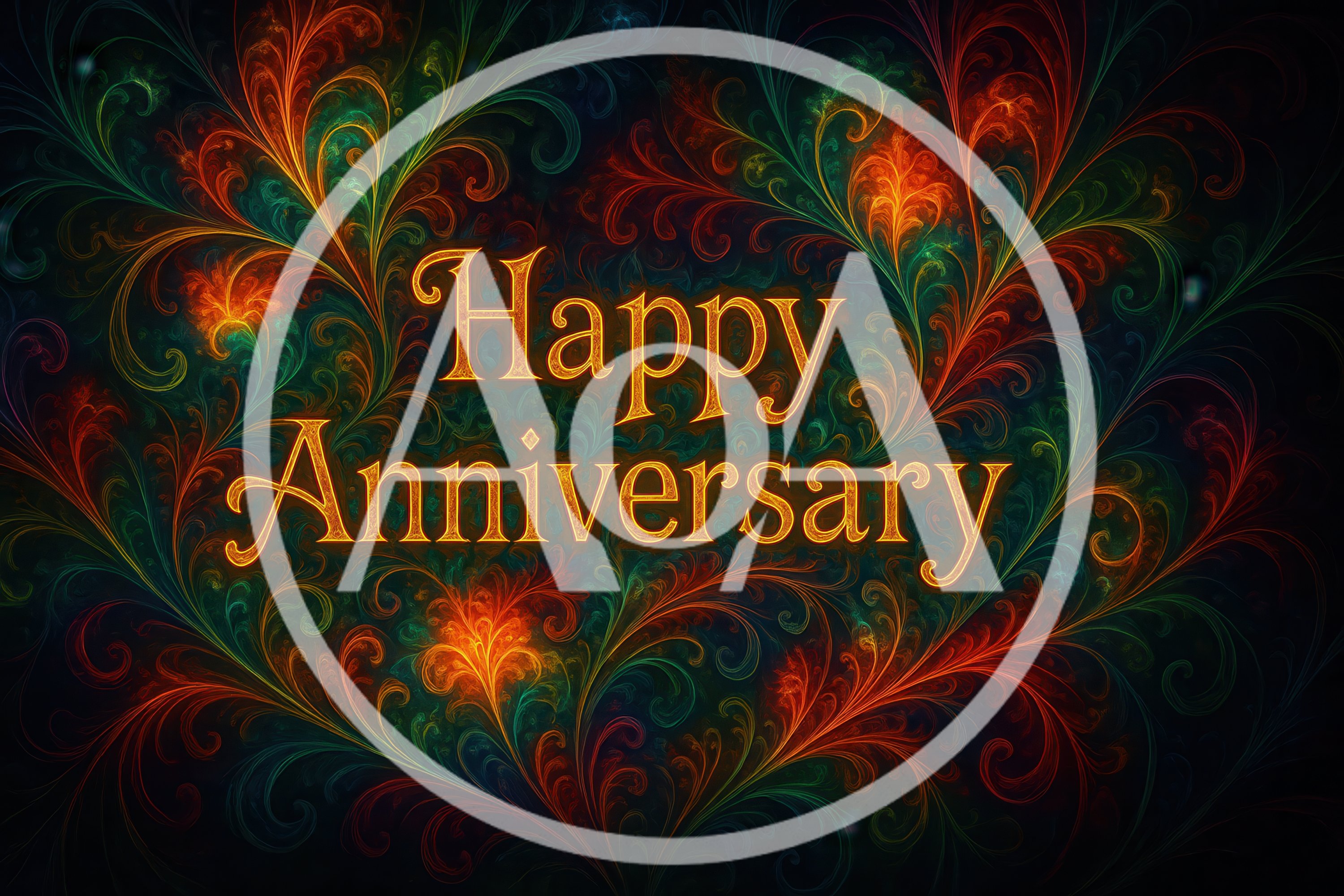 Happy Anniversary Text With Vibrant Fractal Floral Background