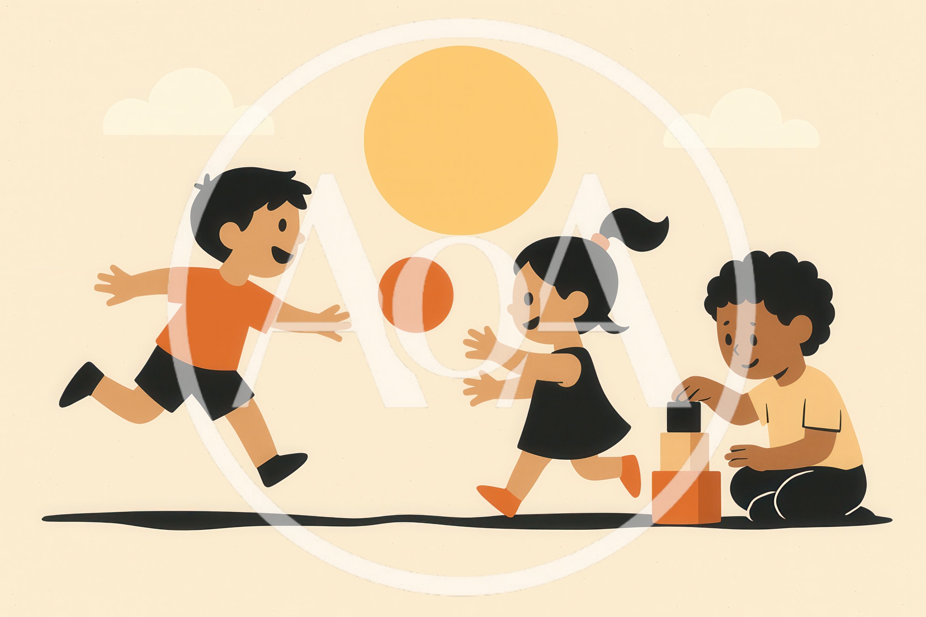 Children Playing Outdoors With Ball And Building Blocks