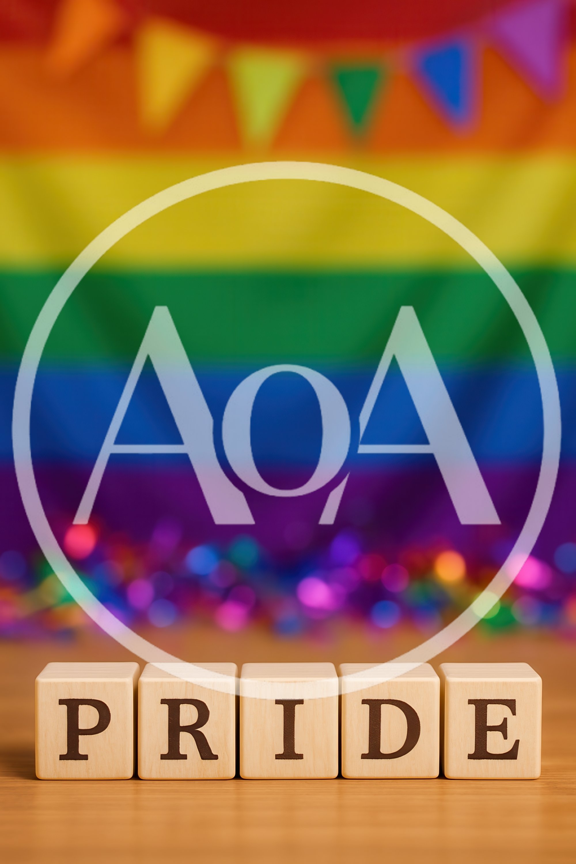 Wooden Blocks Spelling Pride With Rainbow Flag Background