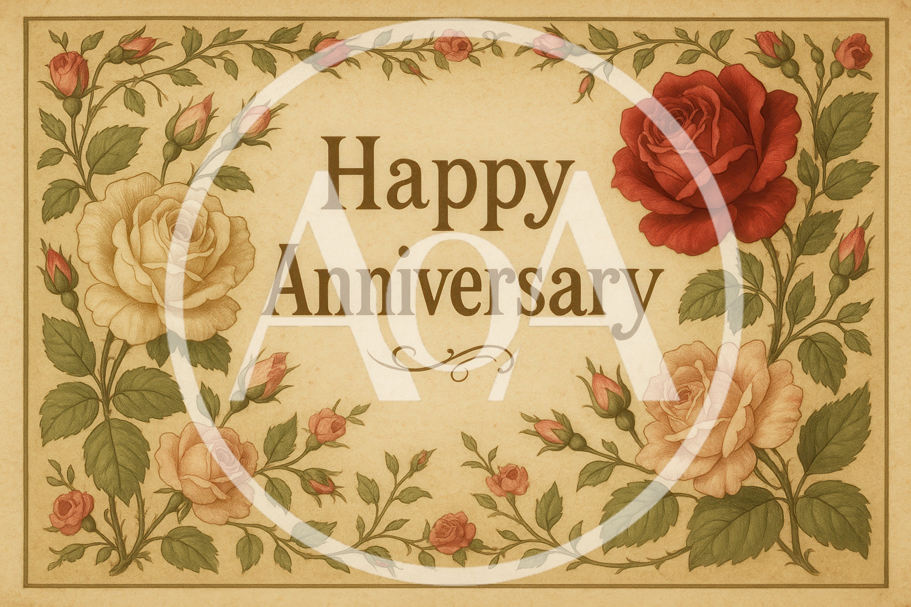 Vintage Floral Happy Anniversary Greeting Card Illustration