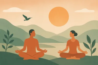 Couple Practicing Meditation In A Peaceful Landscape