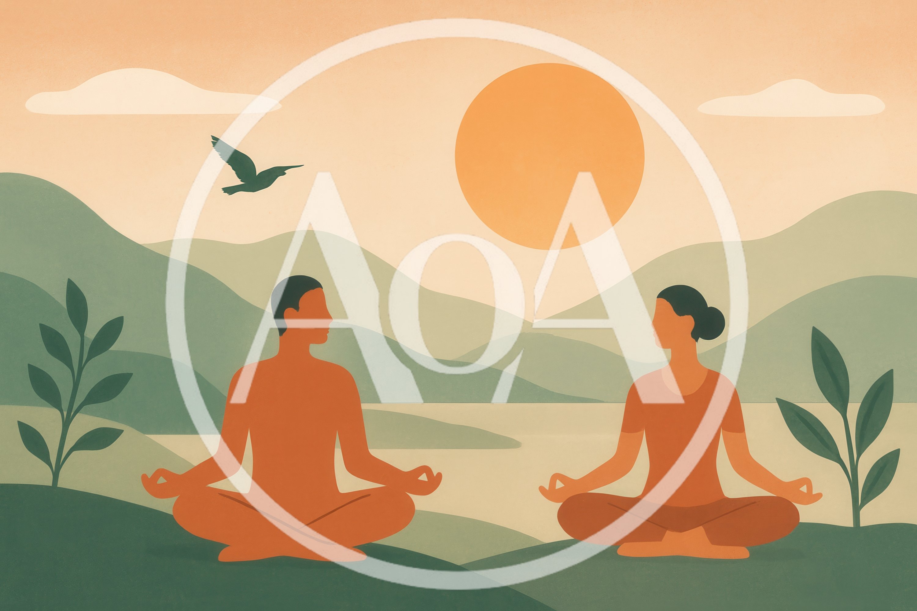 Couple Practicing Meditation In A Peaceful Landscape
