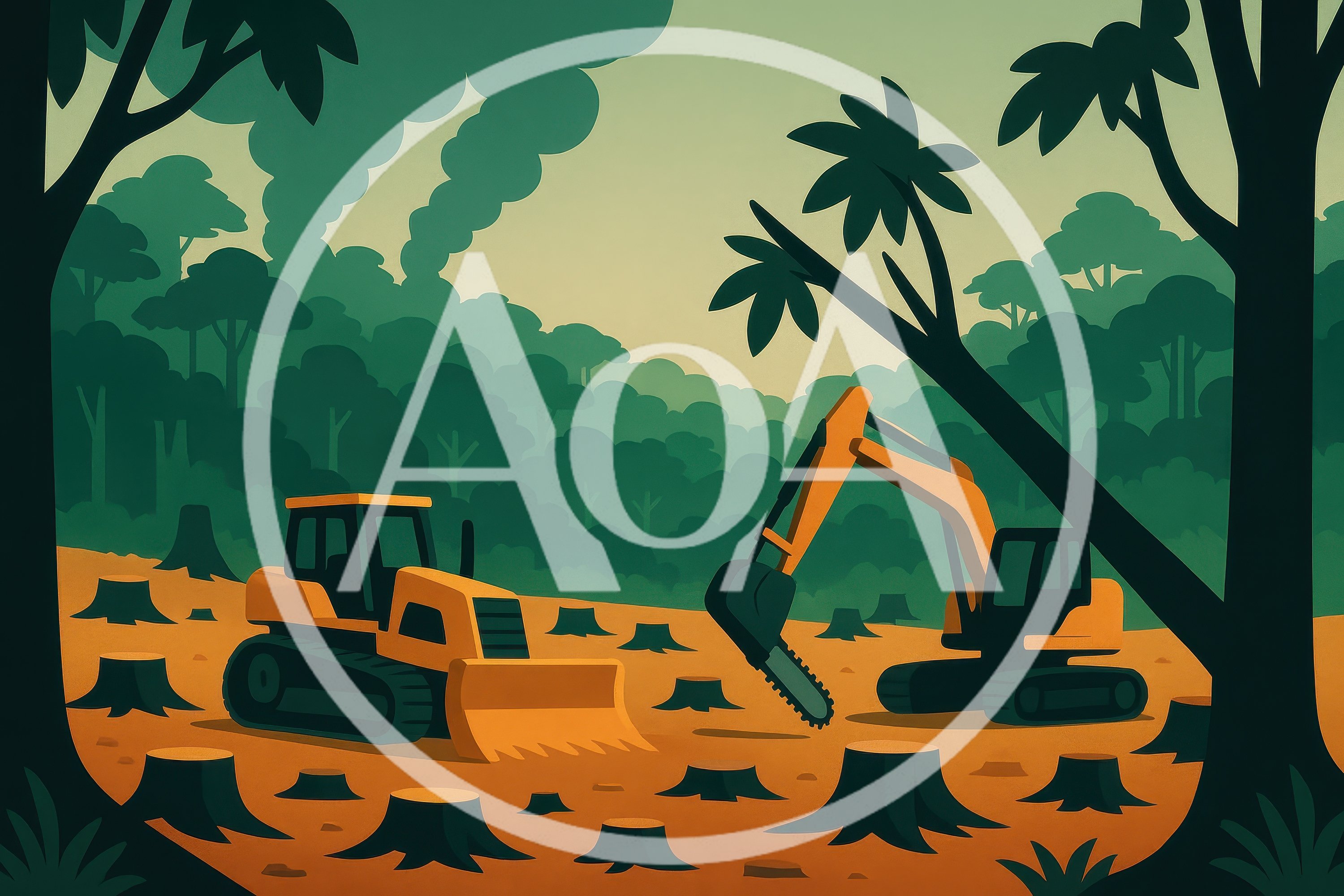 Deforestation With Heavy Machinery In Tropical Rainforest