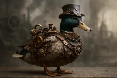 Steampunk Mallard Duck Wearing A Top Hat