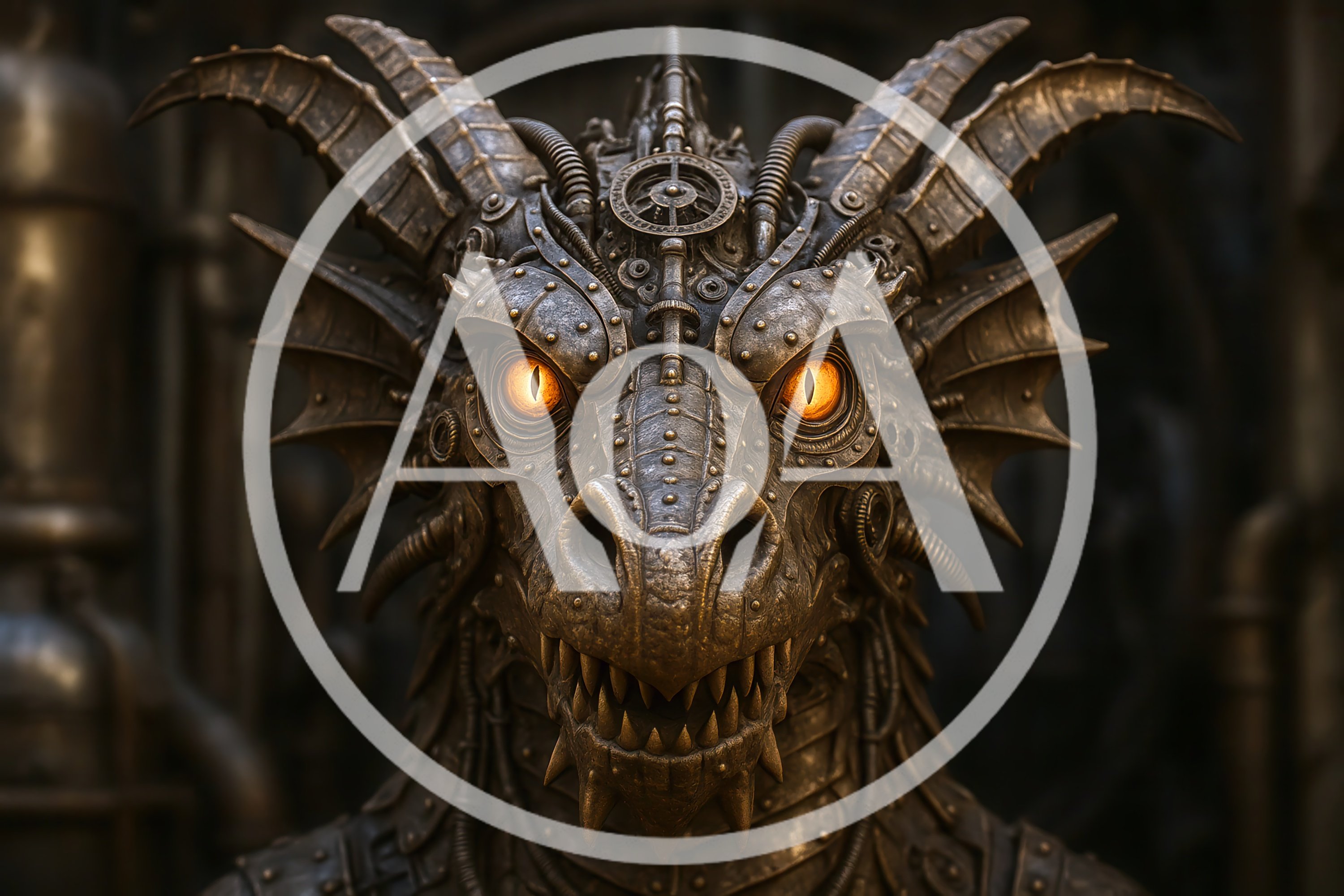 Steampunk Mechanical Dragon Head Portrait