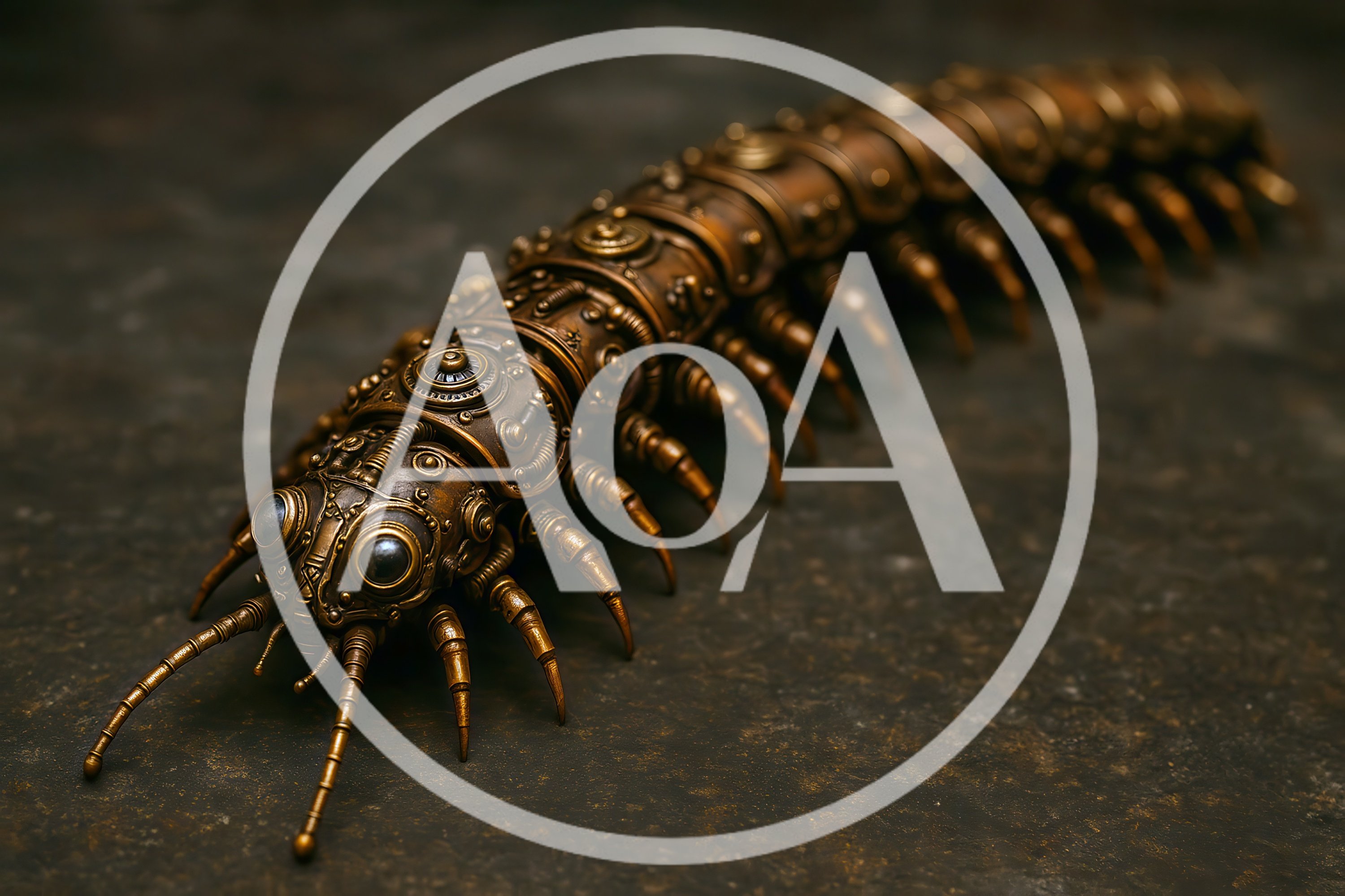 Steampunk Mechanical Centipede Sculpture On Dark Surface