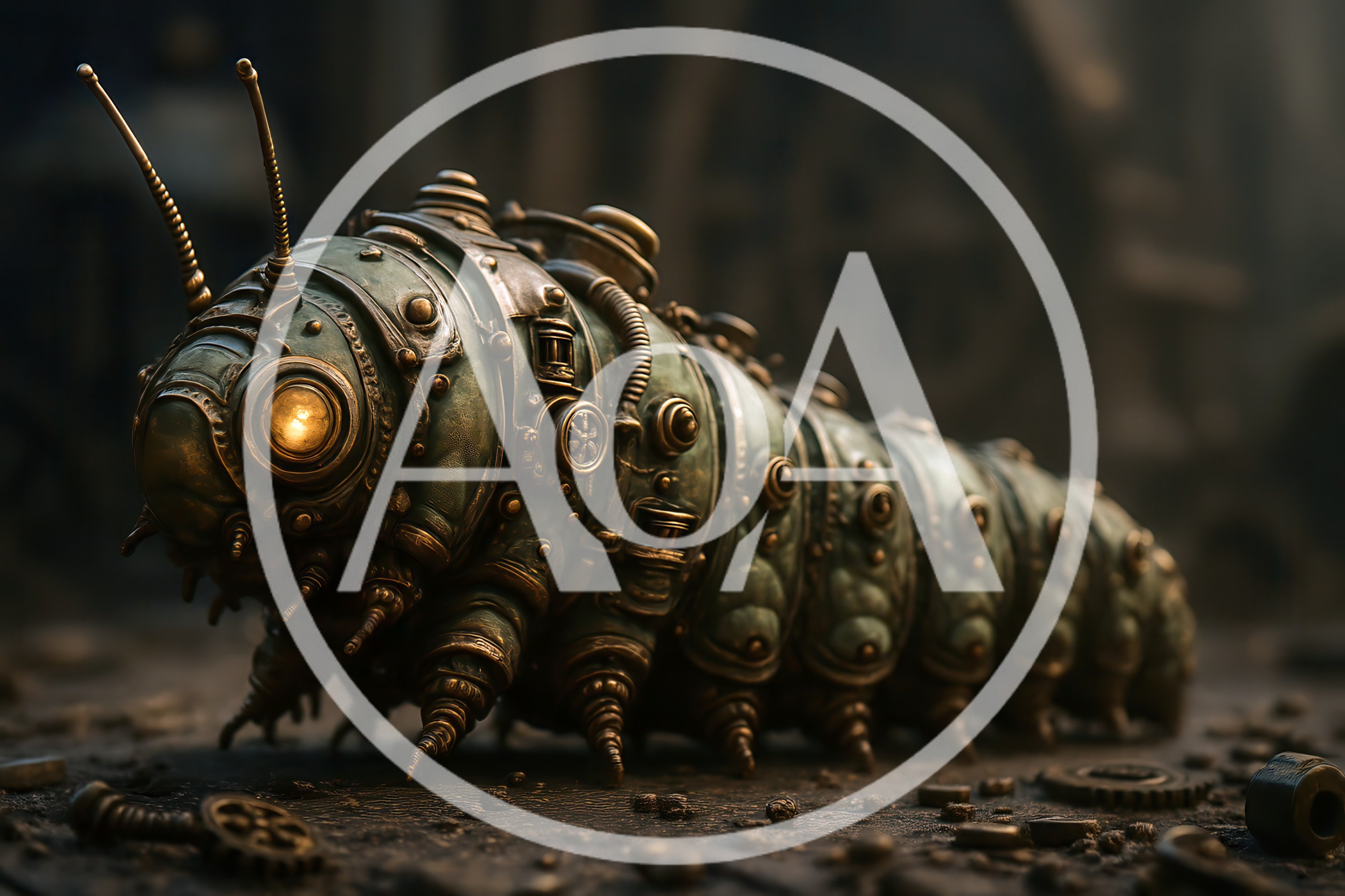 Steampunk Mechanical Caterpillar Crawling on Industrial Ground