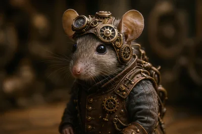 Steampunk Mouse Wearing Intricate Brass Gear Goggles