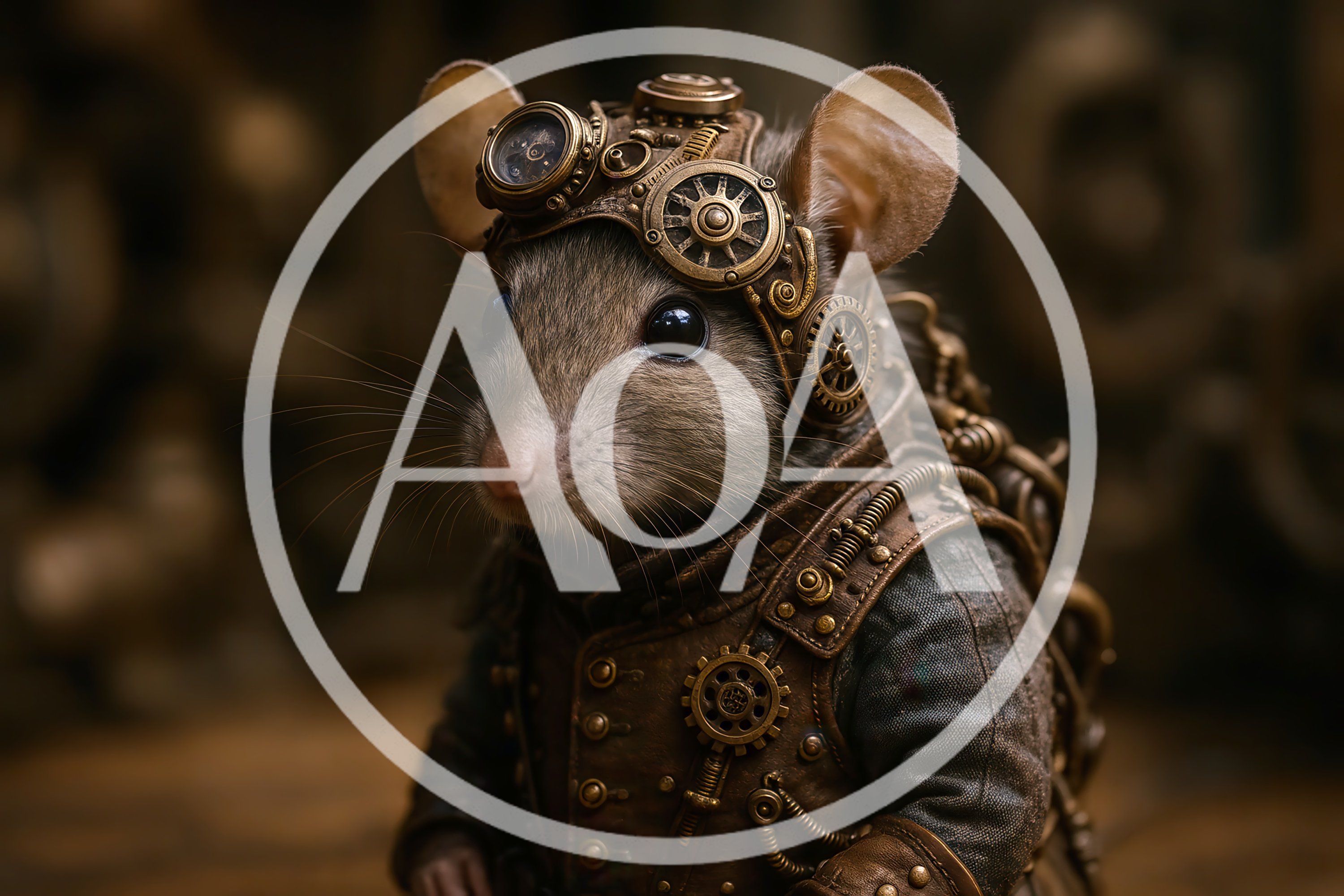 Steampunk Mouse Wearing Intricate Brass Gear Goggles