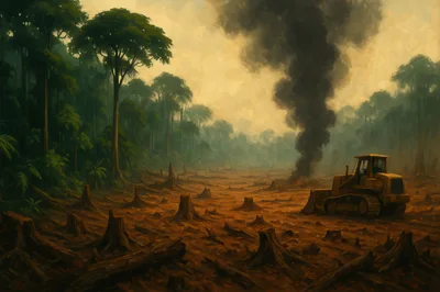 Bulldozer Clearing Rainforest for Deforestation