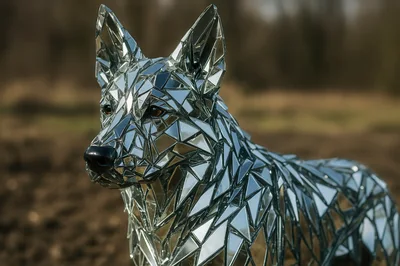 Mirrored Mosaic Sculpture Of A German Shepherd Dog