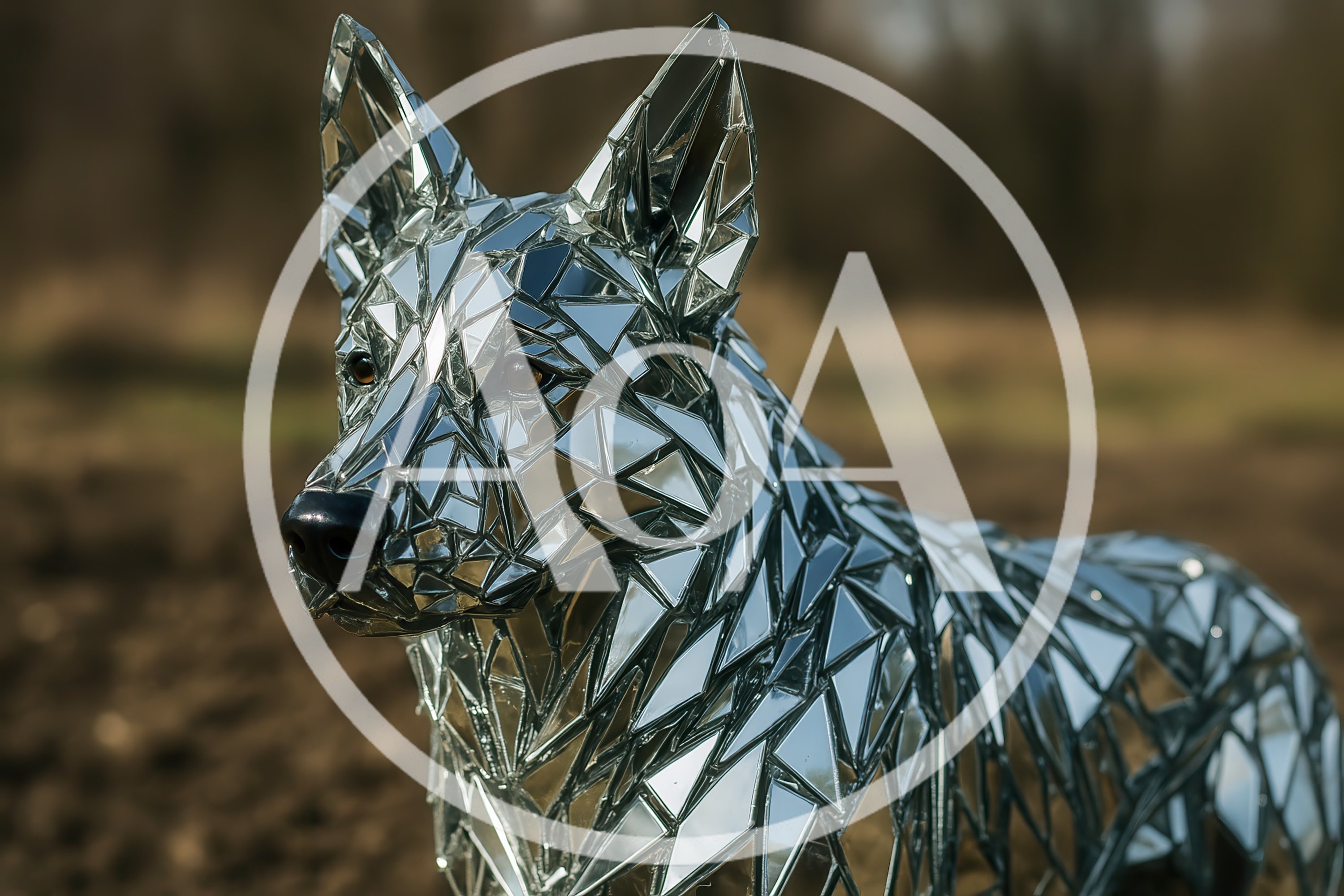 Mirrored Mosaic Sculpture Of A German Shepherd Dog