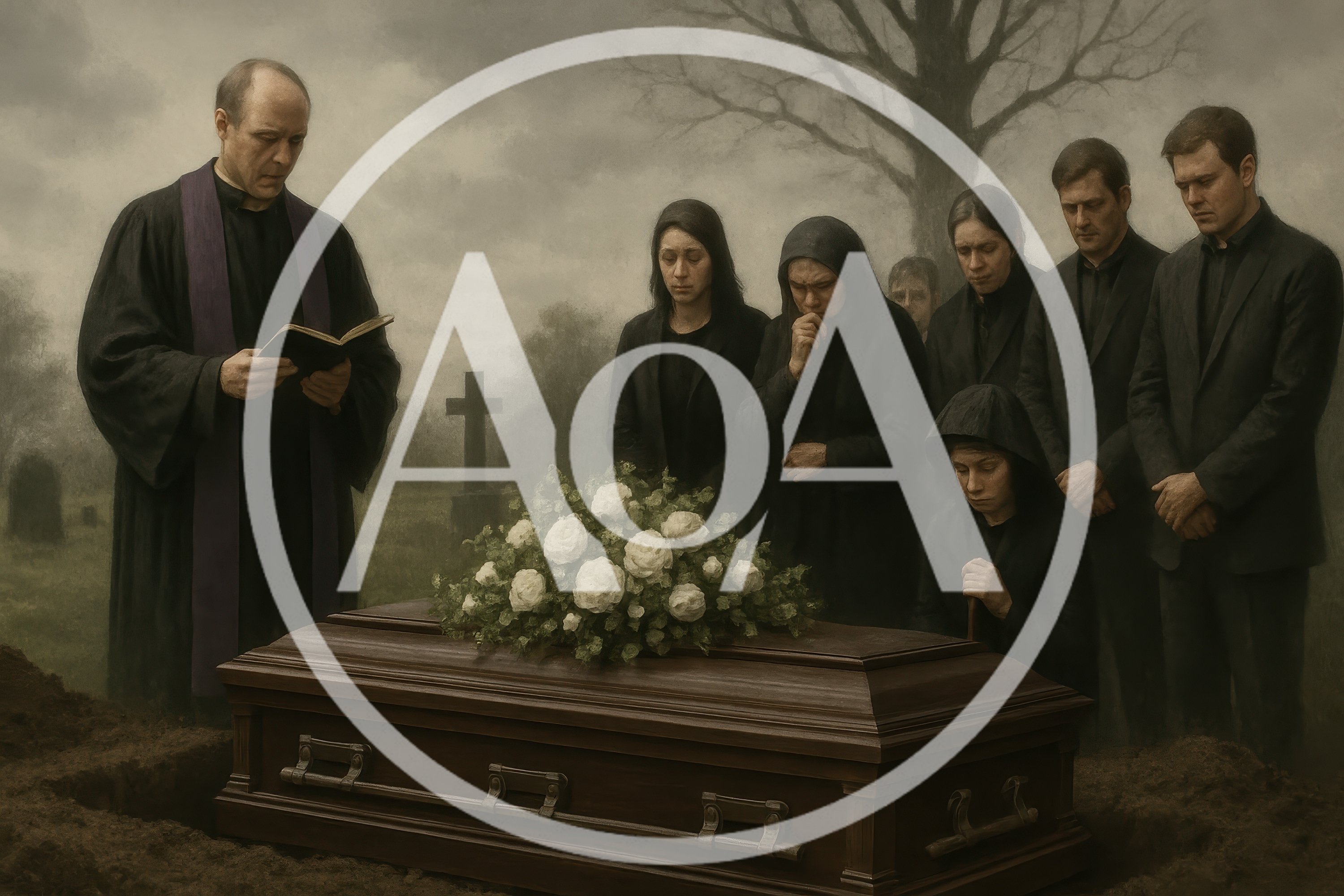 Mourners Attending A Solemn Funeral Service At A Cemetery