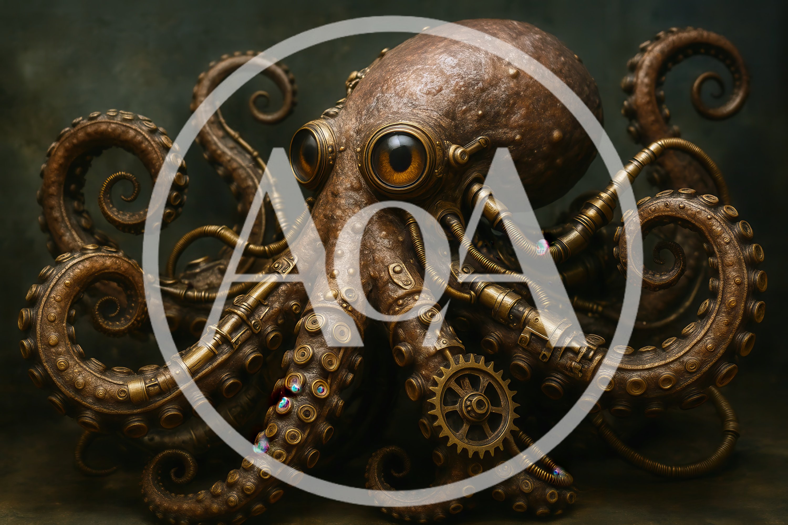 Steampunk Mechanical Octopus Sculpture With Intricate Brass Details