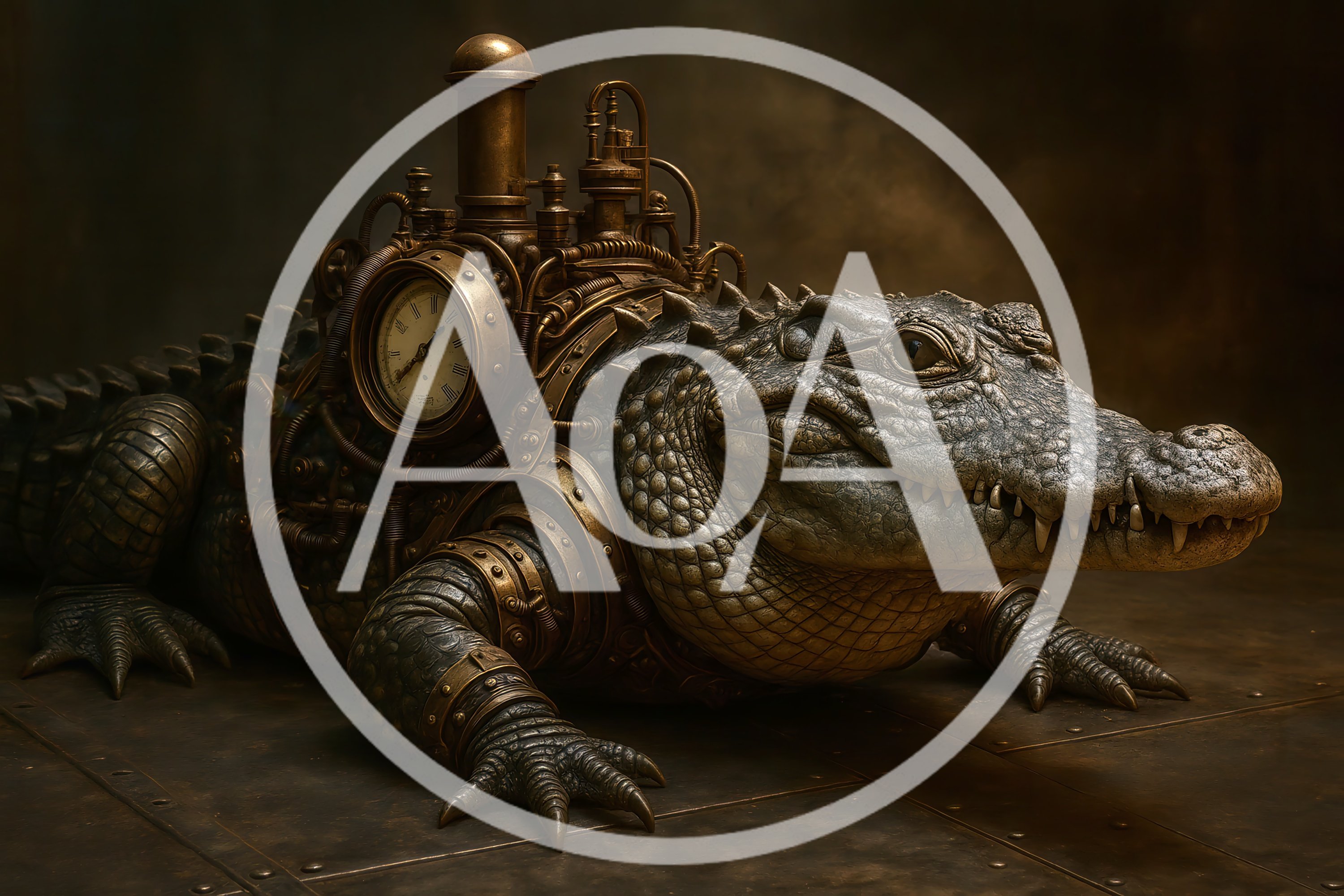 Steampunk Alligator With Mechanical Clockwork Gear Apparatus