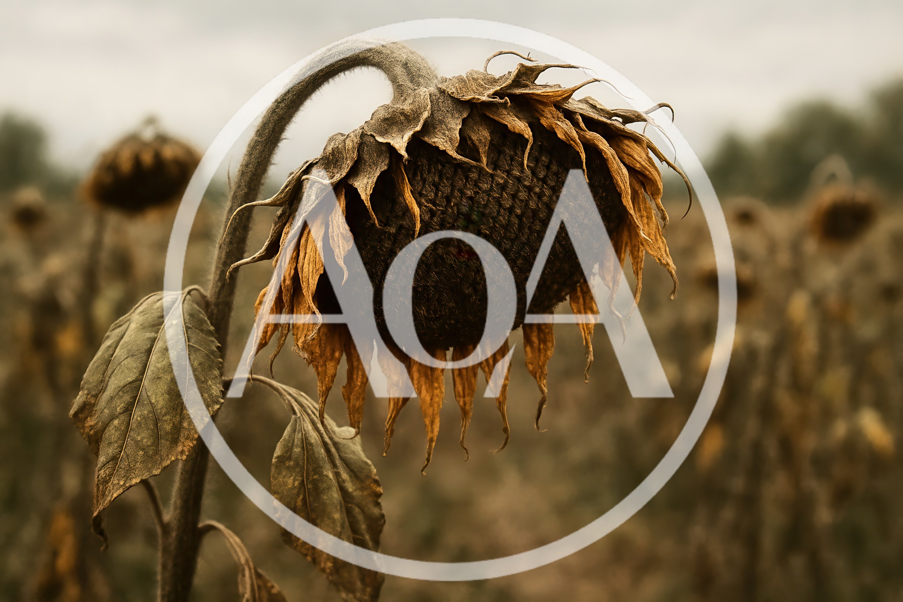 Withered Sunflower In A Dry Autumn Field
