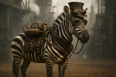 Steampunk Zebra With Mechanical Gear And Goggles