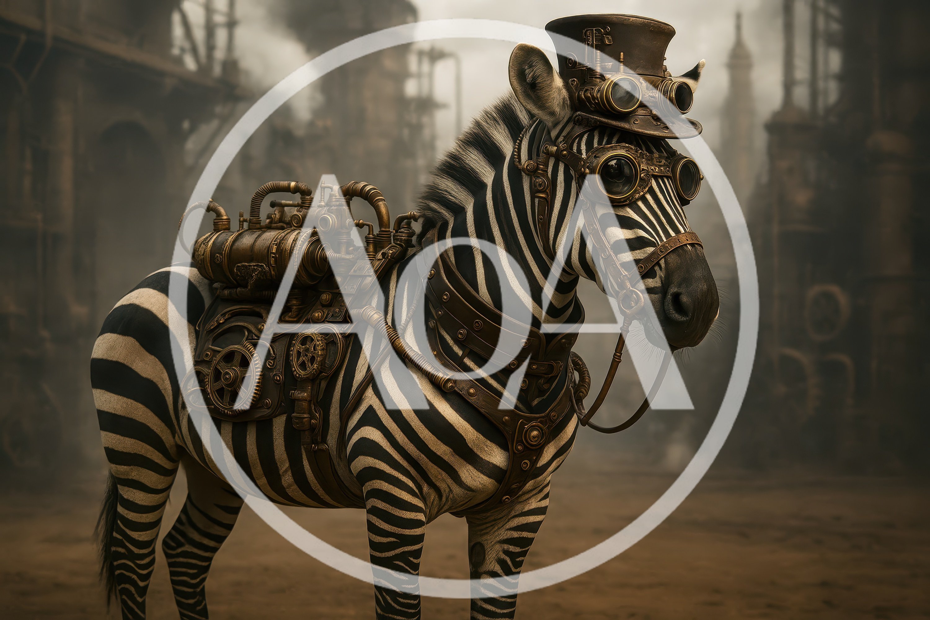 Steampunk Zebra With Mechanical Gear And Goggles