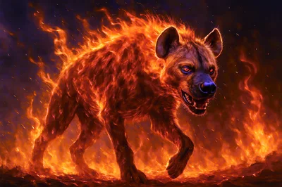 Fiery Hyena Walking Through Intense Flames