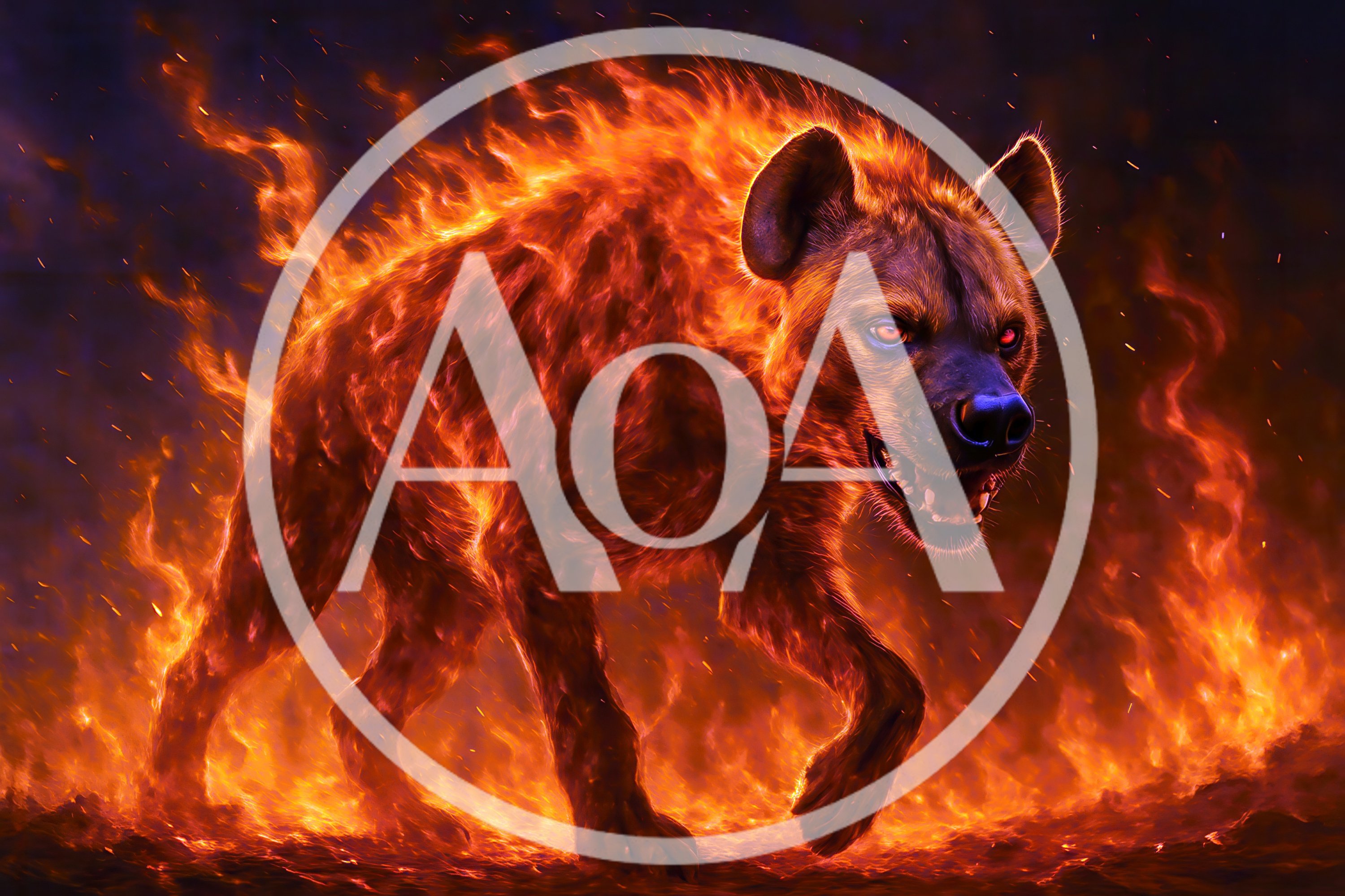 Fiery Hyena Walking Through Intense Flames