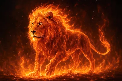 Majestic Lion Made Of Blazing Fire