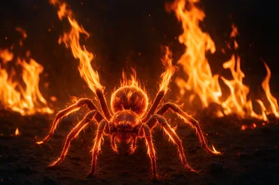 Fiery Tarantula Standing Amidst Intense Flames