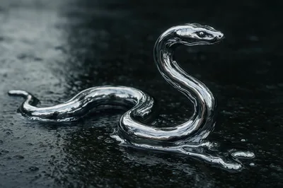 Liquid Metal Snake Sculpture on Dark Surface