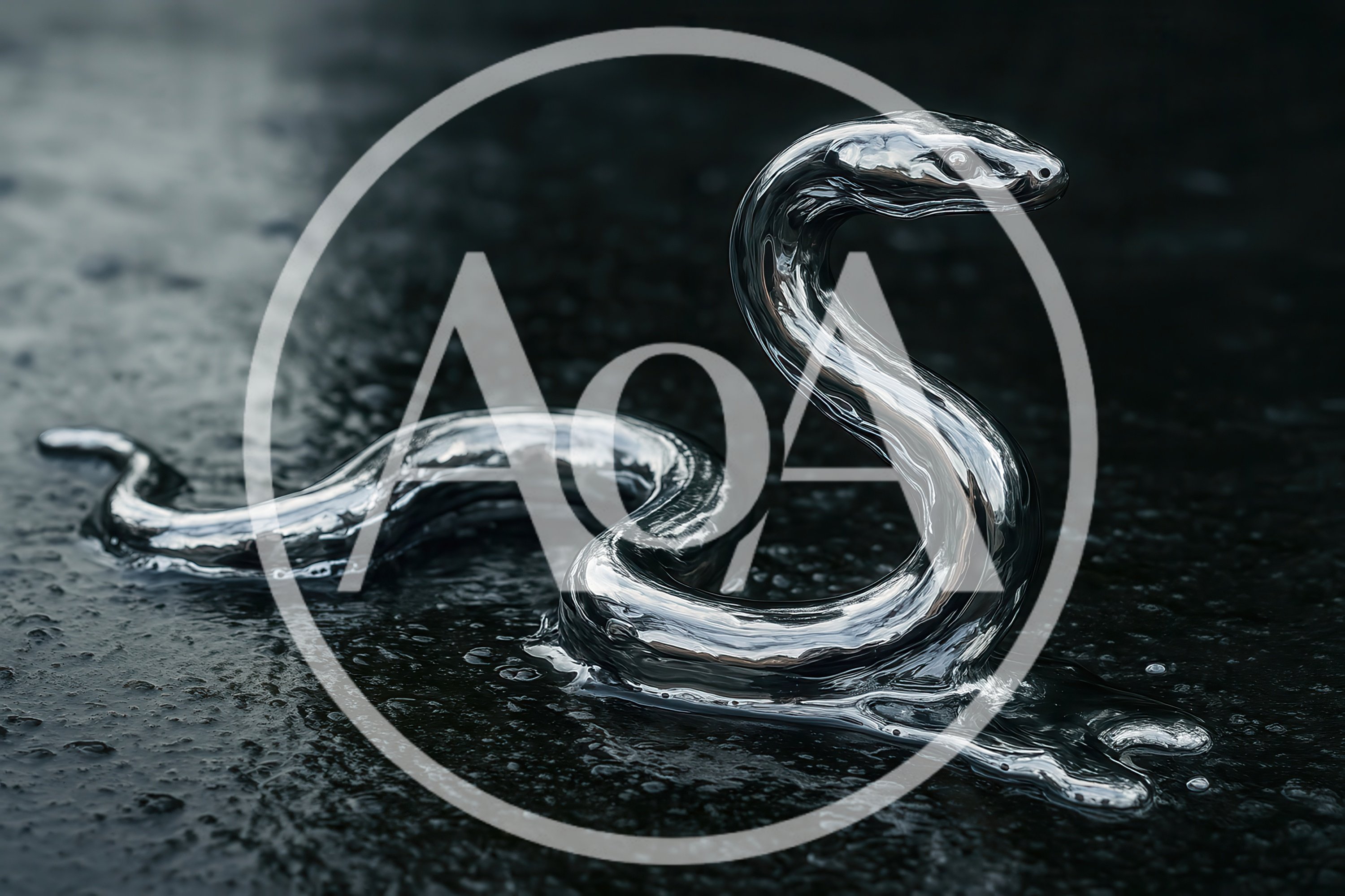 Liquid Metal Snake Sculpture on Dark Surface