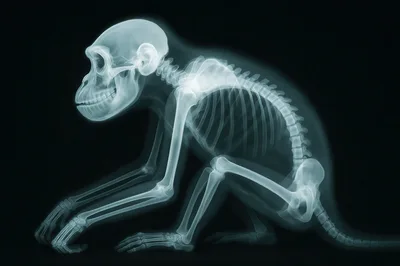 X-Ray Scan Of A Sitting Monkey Skeleton