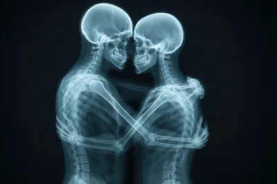 X-Ray View Of Two Skeletons Embracing