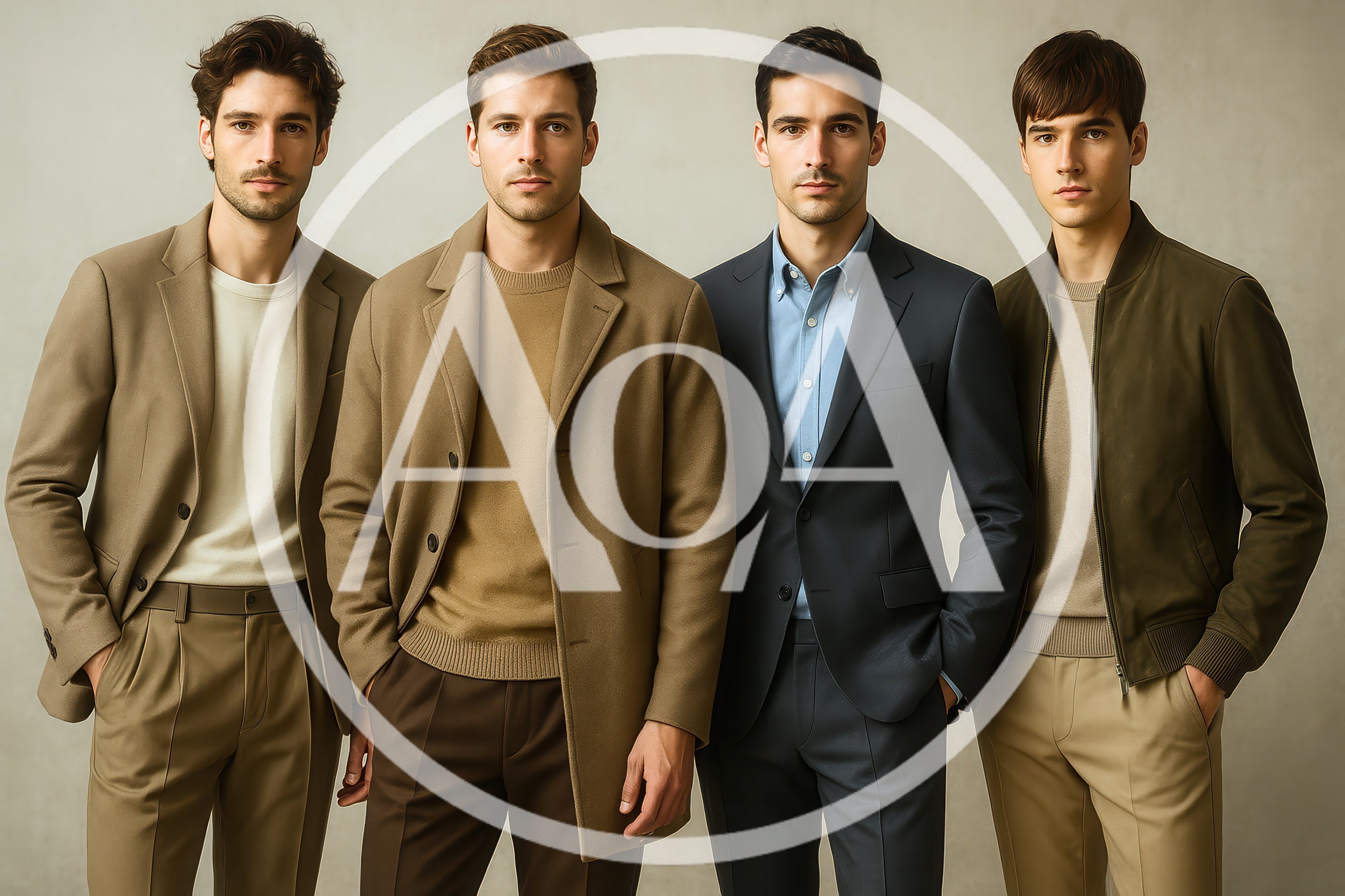 Four Stylish Men Standing In Professional Studio Portrait