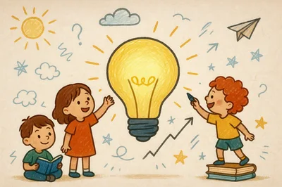 Children Learning And Drawing A Lightbulb Idea