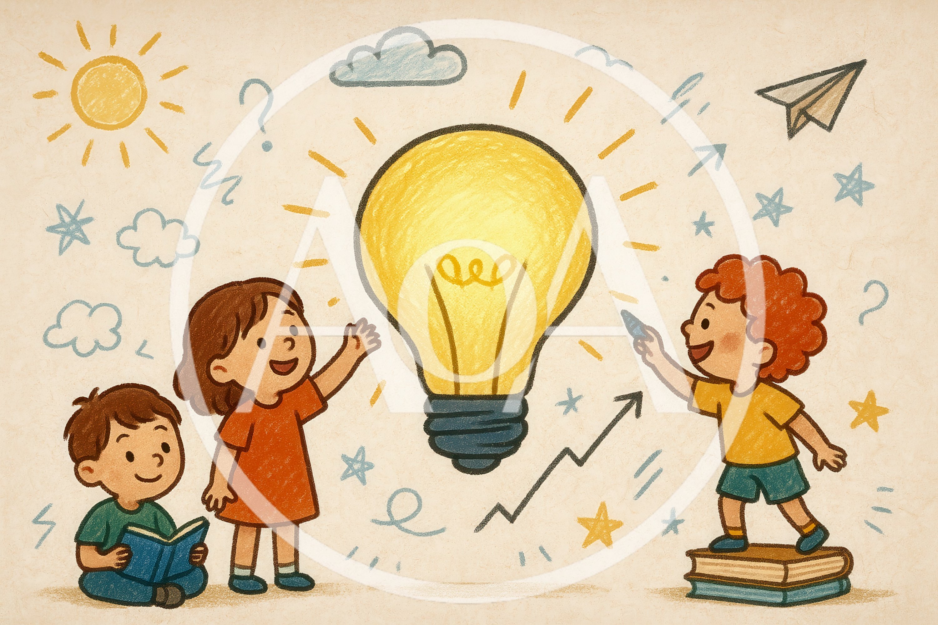Children Learning And Drawing A Lightbulb Idea