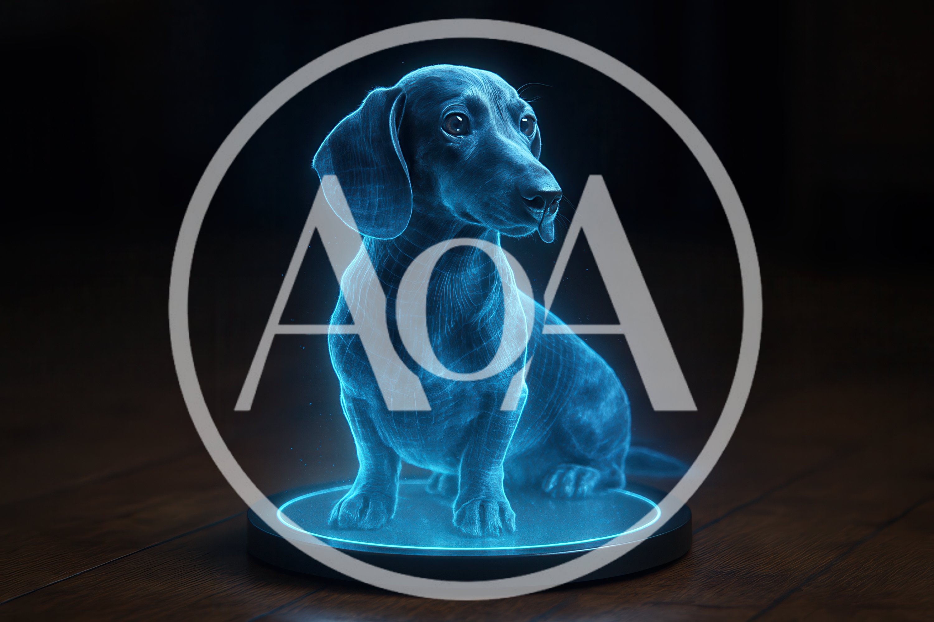 Holographic Dachshund Dog Projection On Dark Background