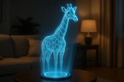Holographic Giraffe Projection On A Living Room Table