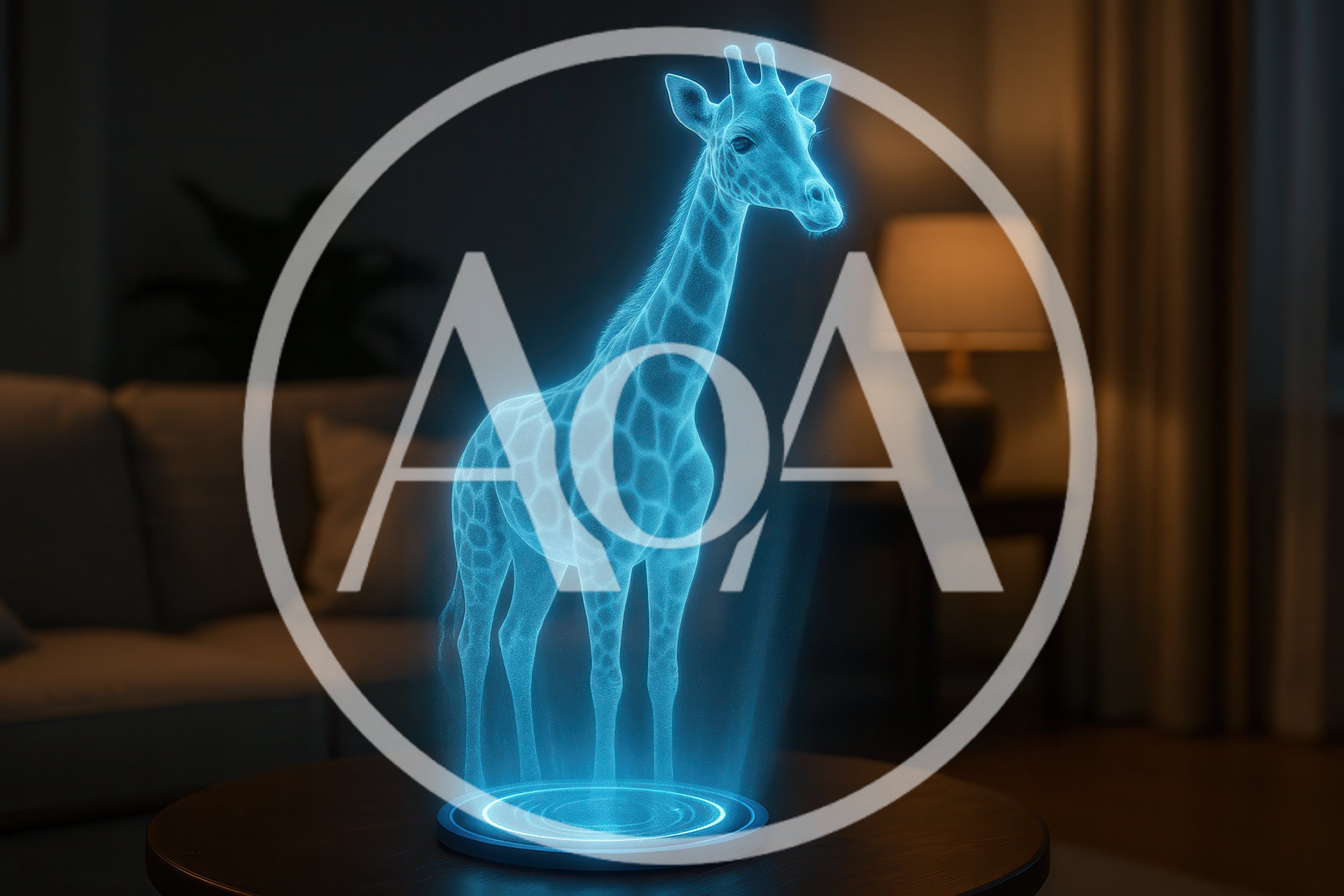 Holographic Giraffe Projection On A Living Room Table