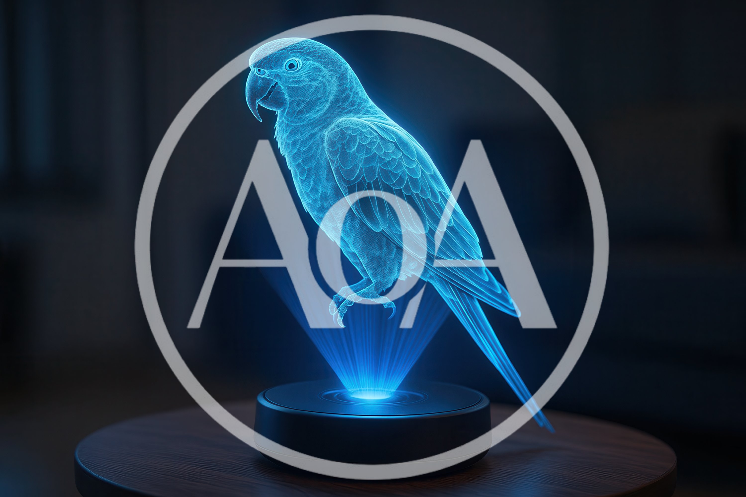 Holographic Parrot Projection On A Dark Table