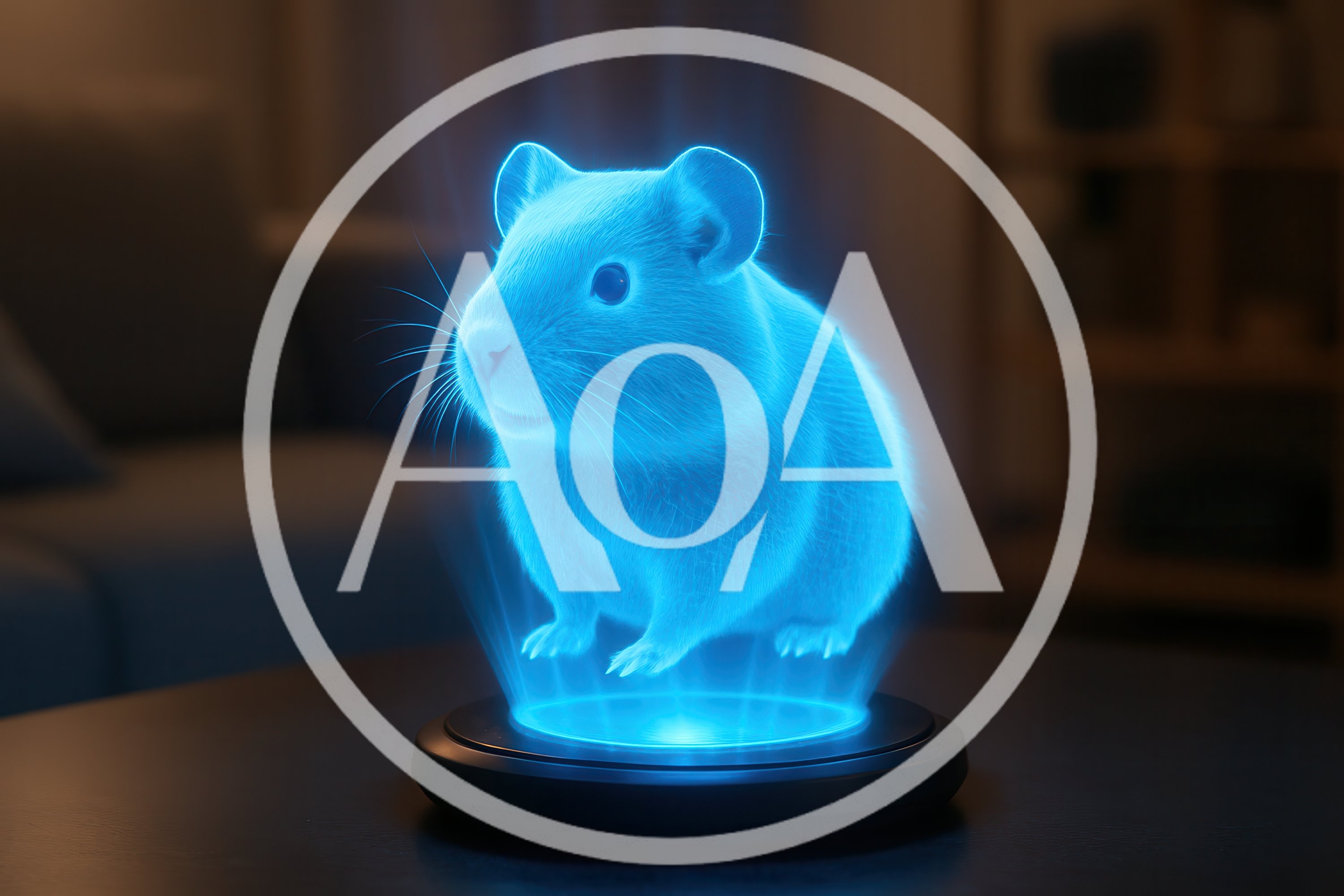 Glowing Blue Holographic Hamster Projection On Table
