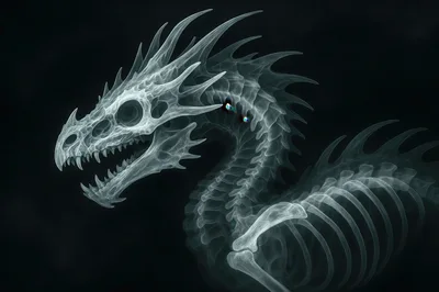 X-Ray Style Skeletal Dragon Head Profile