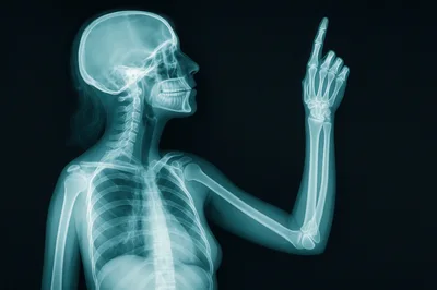 X-Ray Scan Of A Human Skeleton Pointing Upward