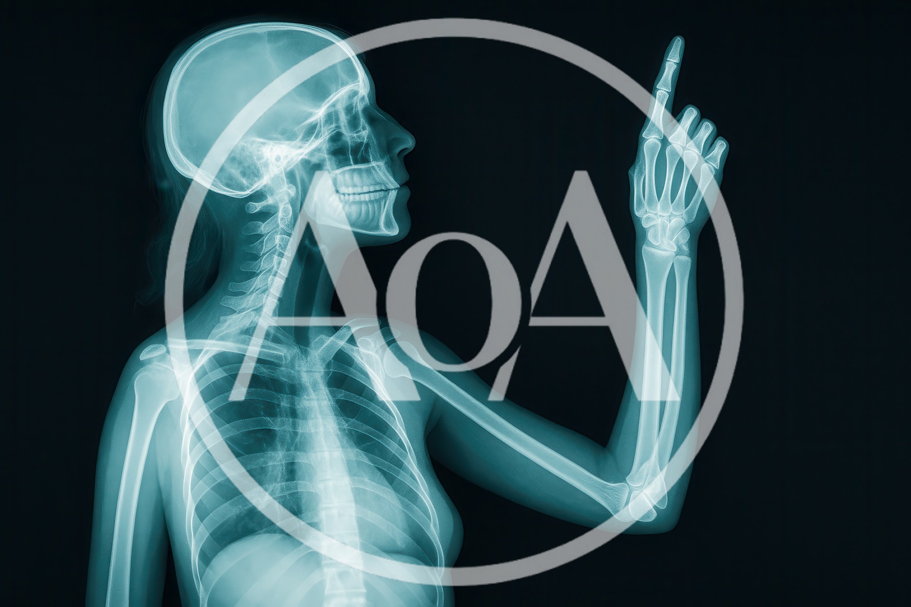 X-Ray Scan Of A Human Skeleton Pointing Upward