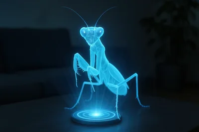 Holographic Praying Mantis Projection On A Table