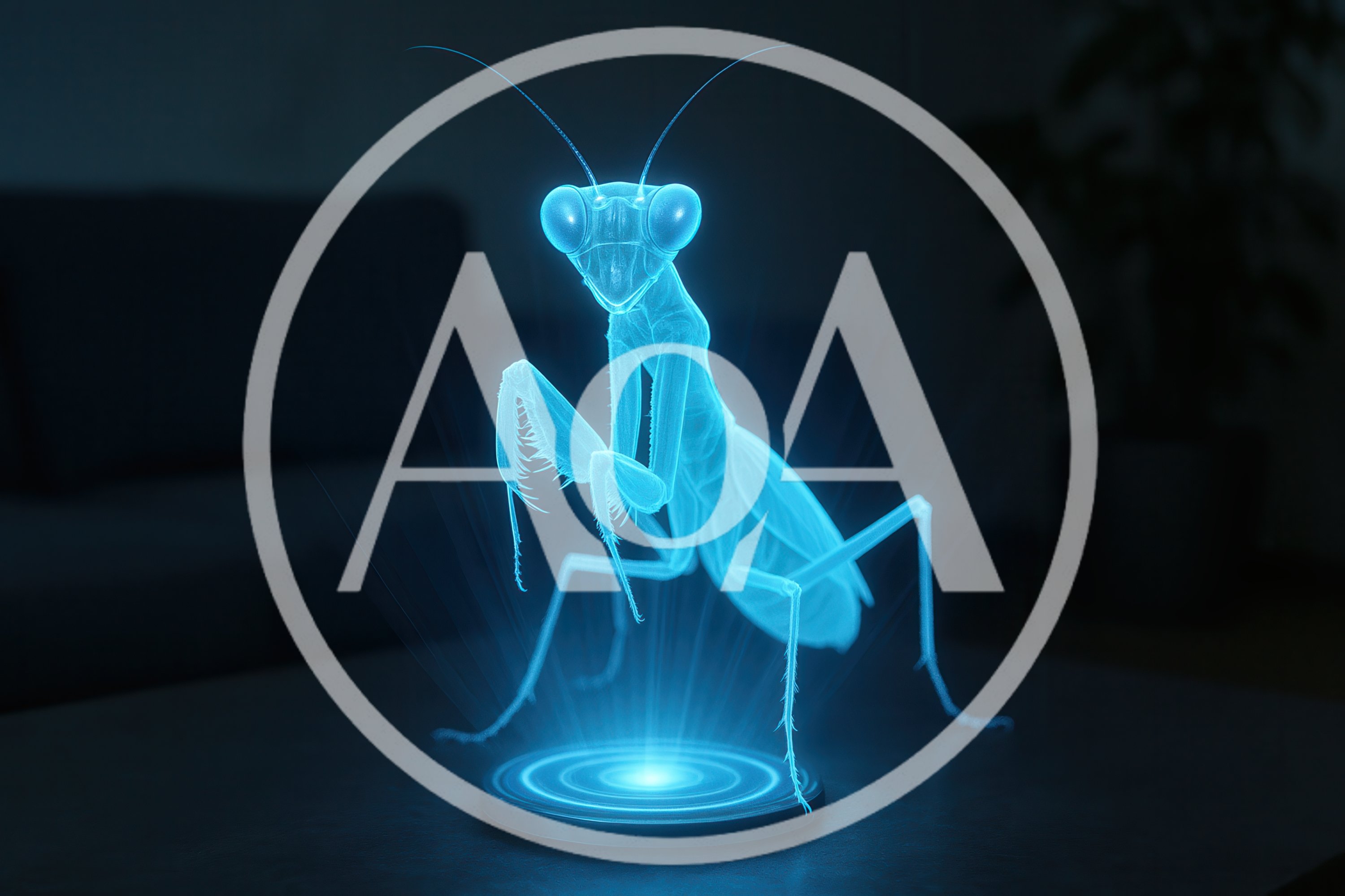 Holographic Praying Mantis Projection On A Table