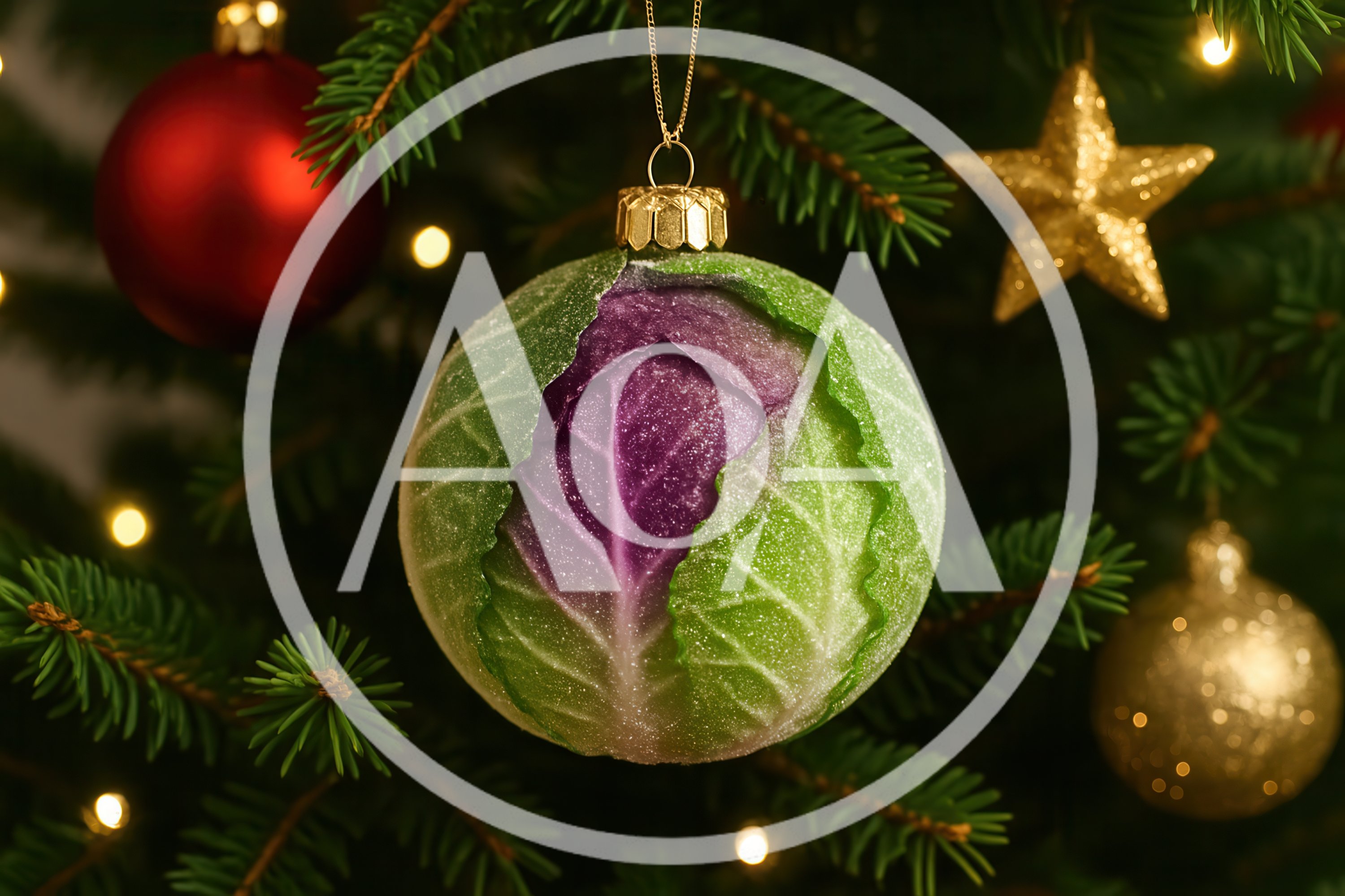 Cabbage Shaped Christmas Ornament Hanging On Tree