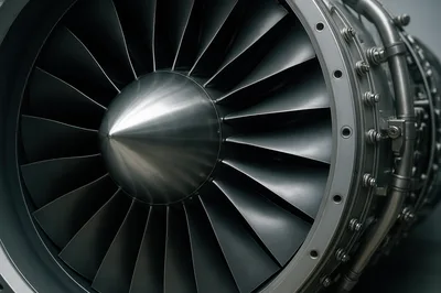 Close Up Of A Modern Jet Engine Turbine